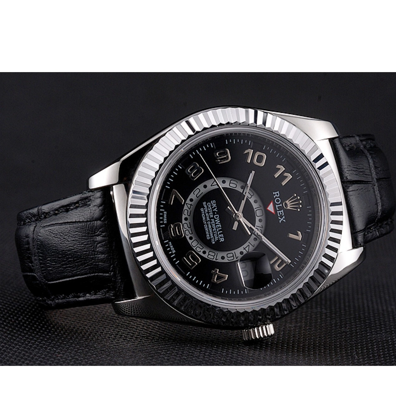 AAA Replica Watches Steel Dweller Case Leather Strap Stainless Sky Dial Black Black Rolex 0701